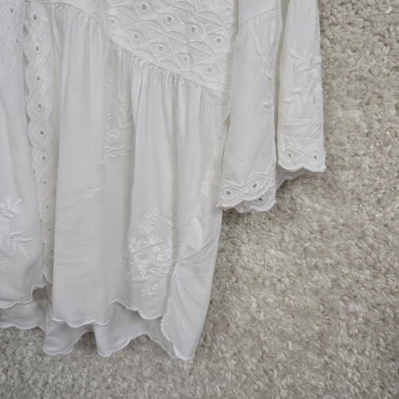 Soft Surroundings Shirt Womens Large Icon Melissani Tunic Top Scallop Hem Eyelet - Picture 2 of 13